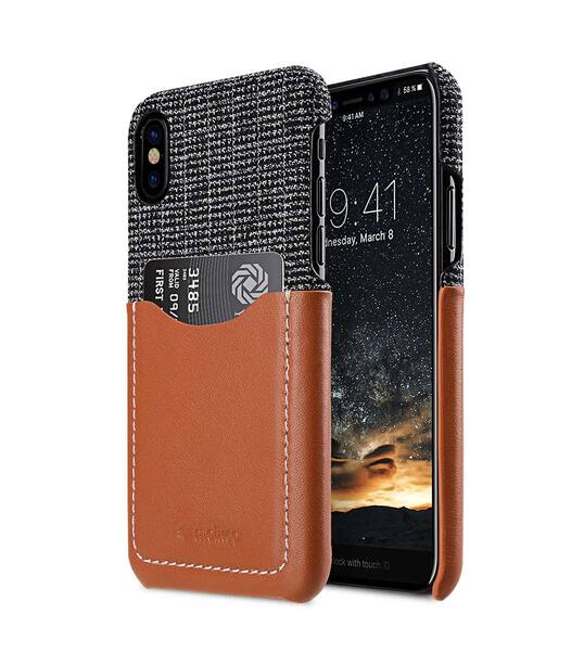 Holmes Series Fine Grid Genuine Leather Dual Card slot with stand Case for Apple iPhone X - (Brown)