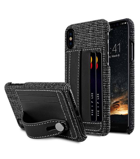 Holmes Series Fine Grid Genuine Leather Dual Card slot with stand Case for Apple iPhone X - (Black)
