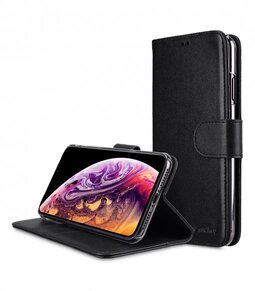 Melkco Premium Leather Case for Apple iPhone XS Max - Wallet Book Clear Type Stand (Black)