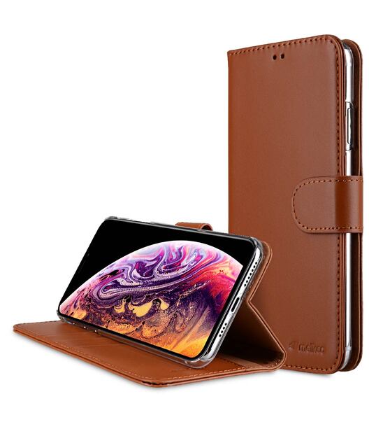 Melkco Premium Leather Case for Apple iPhone XS Max - Wallet Book Clear Type Stand (Brown CH)