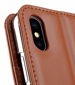 Melkco Premium Leather Case for Apple iPhone XS Max - Wallet Book Clear Type Stand (Brown CH)