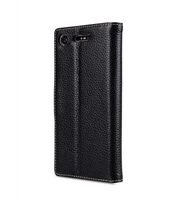 Melkco Wallet Book Series Lai Chee Pattern Premium Leather Wallet Book Clear Type Stand Case for Sony Xperia XZ1 - ( Black LC )