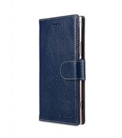 Melkco Wallet Book Series Lai Chee Pattern Premium Leather Wallet Book Clear Type Stand Case for Sony Xperia XZ1 - ( Dark Blue LC )