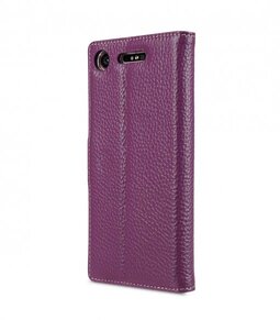 Melkco Wallet Book Series Lai Chee Pattern Premium Leather Wallet Book Clear Type Stand Case for Sony Xperia XZ1 - ( Purple LC )