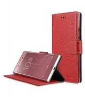 Melkco Wallet Book Series Lai Chee Pattern Premium Leather Wallet Book Clear Type Stand Case for Sony Xperia XZ1 - ( Red LC )