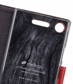 Melkco Wallet Book Series Lai Chee Pattern Premium Leather Wallet Book Clear Type Stand Case for Sony Xperia XZ1 - ( Red LC )