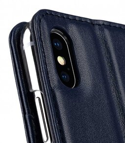 Melkco Premium Leather Case for Apple iPhone XS Max - Wallet Book Clear Type Stand (Dark Blue)