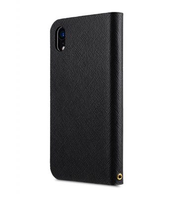 Melkco Fashion Cocktail Series Cross Pattern Premium Leather Slim Flip Type Case for Apple iPhone XR - (Black CP)