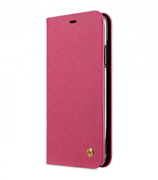 Melkco Fashion Cocktail Series Cross Pattern Premium Leather Slim Flip Type Case for Apple iPhone XR - (Peach CP)