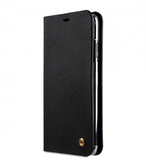 Melkco Fashion Cocktail Series Cross Pattern Premium Leather Slim Flip Type Case for Apple iPhone XS Max - ( Black CP )