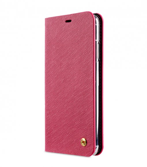 Melkco Fashion Cocktail Series Cross Pattern Premium Leather Slim Flip Type Case for Apple iPhone XS Max - ( Peach CP )