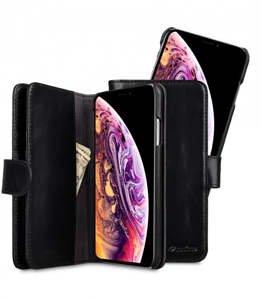 Melkco Alphard Series Waxfall Pattern Premium Leather Alphard Wallet Plus Case for Apple iPhone XS Max (6.5") - ( Black WF )