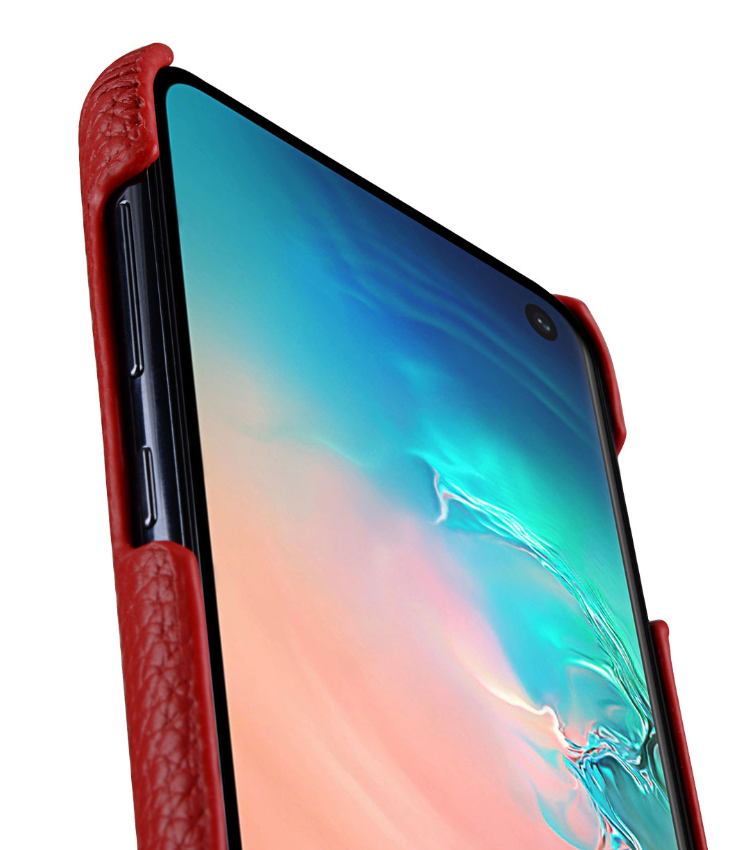 Melkco Back Snap Series Lai Chee Pattern Premium Leather Snap Cover Case for Samsung Galaxy S10e - ( Red LC )