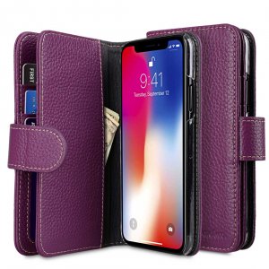 Melkco Premium Leather Case for Apple iPhone X - Wallet Plus Book Type (Purple LC)