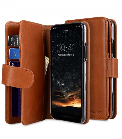 Premium Leather Case for Apple iPhone X - Wallet Plus Book Type (Tan WF)