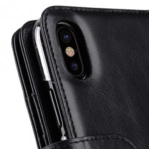 Premium Leather Case for Apple iPhone X - Wallet Plus Book Type(Black WF)