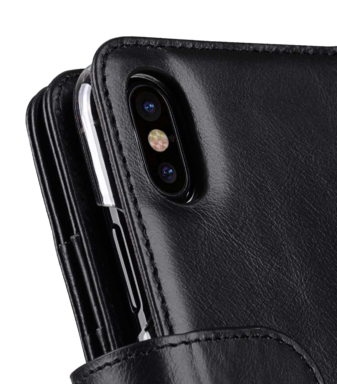 Premium Leather Case for Apple iPhone X - Wallet Plus Book Type(Black WF)