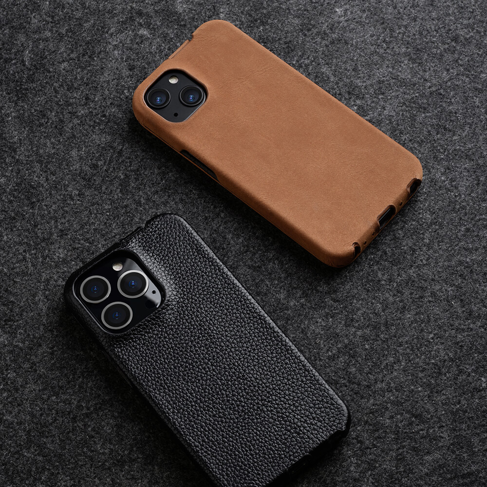 Universal Dual Phone Leather Case Mocha brown kangaroo retro simple style  for iphone 13 Pro Max 12 Pro Max double-layer pouch